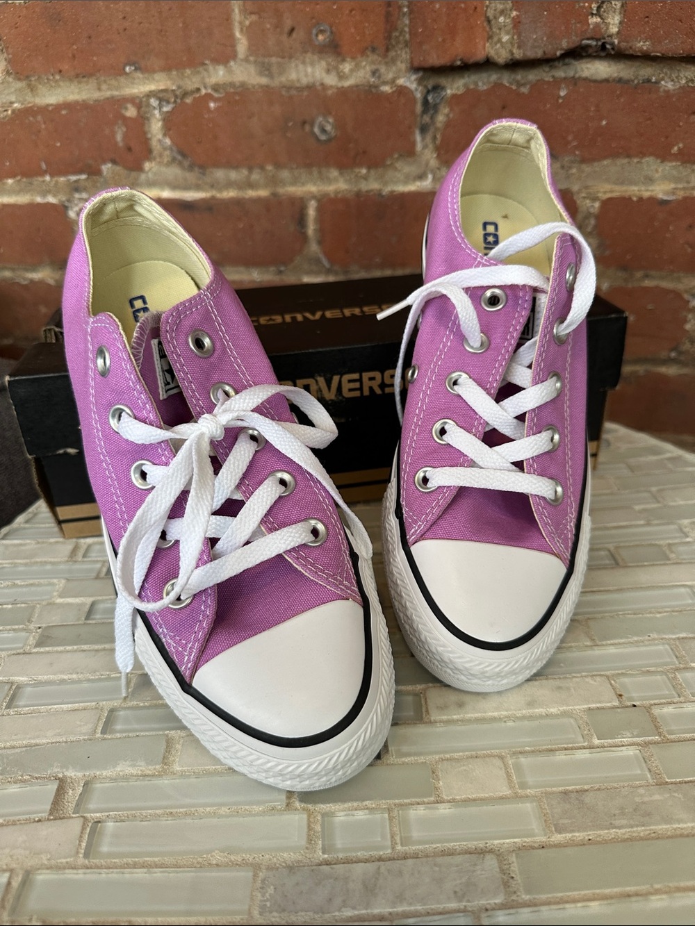 Converse Low Top Canvas Sneakers in Purple and White